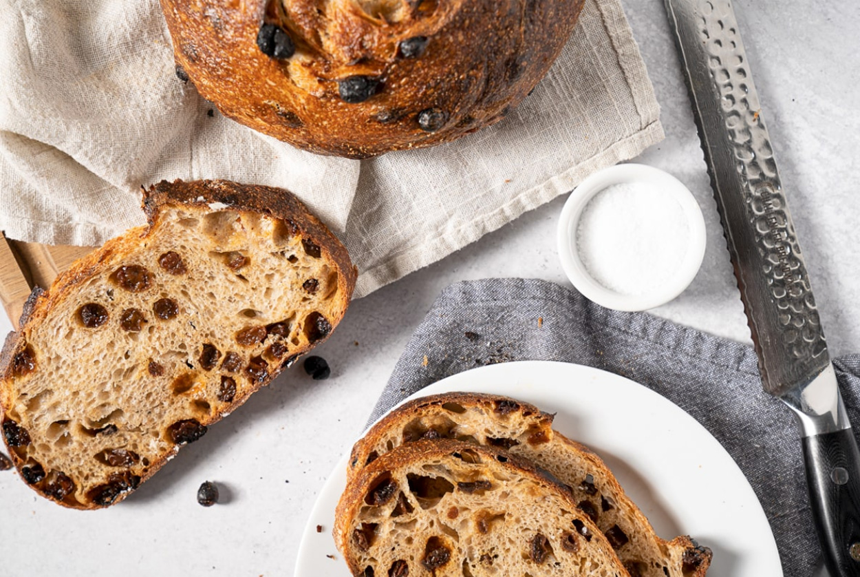 A Sourdough Loaf with raisins - sliced