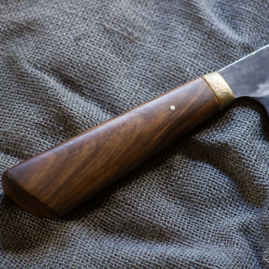 Hand forged, Steel, Bread Knife, handle close-up