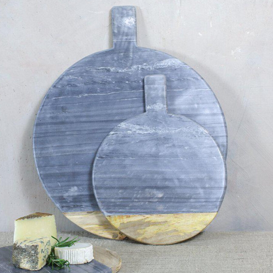 Gray round marble bread board