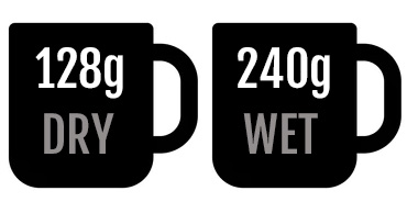 cup measurement - dry: 128g / wet: 240g