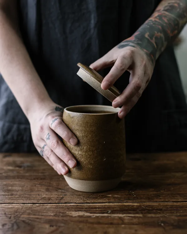 Hand-made Sourdough Storage Pot (Ochre Colour)