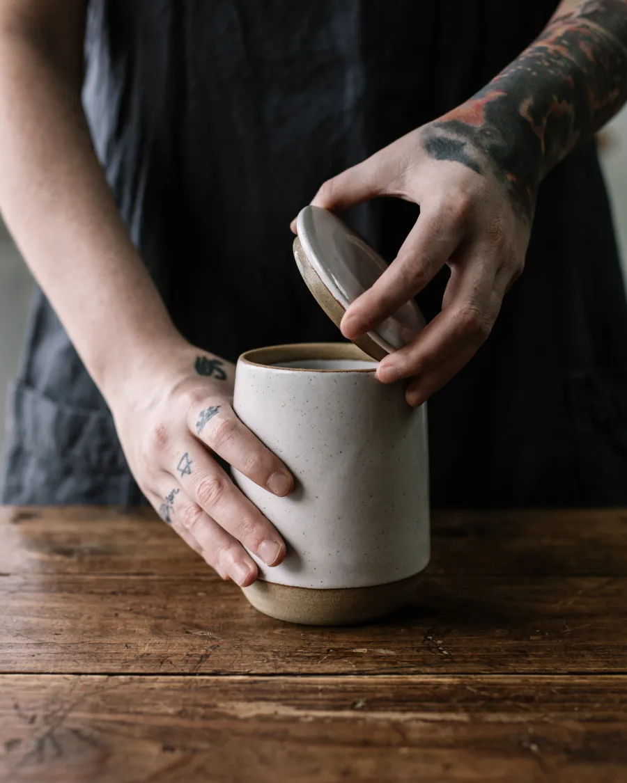 Hand-made Sourdough Storage Pot (Speckled White)