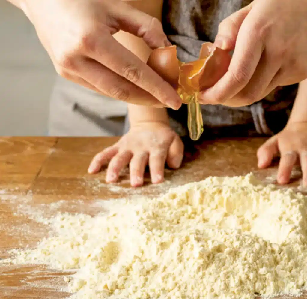 Making pasta - eggs and flour